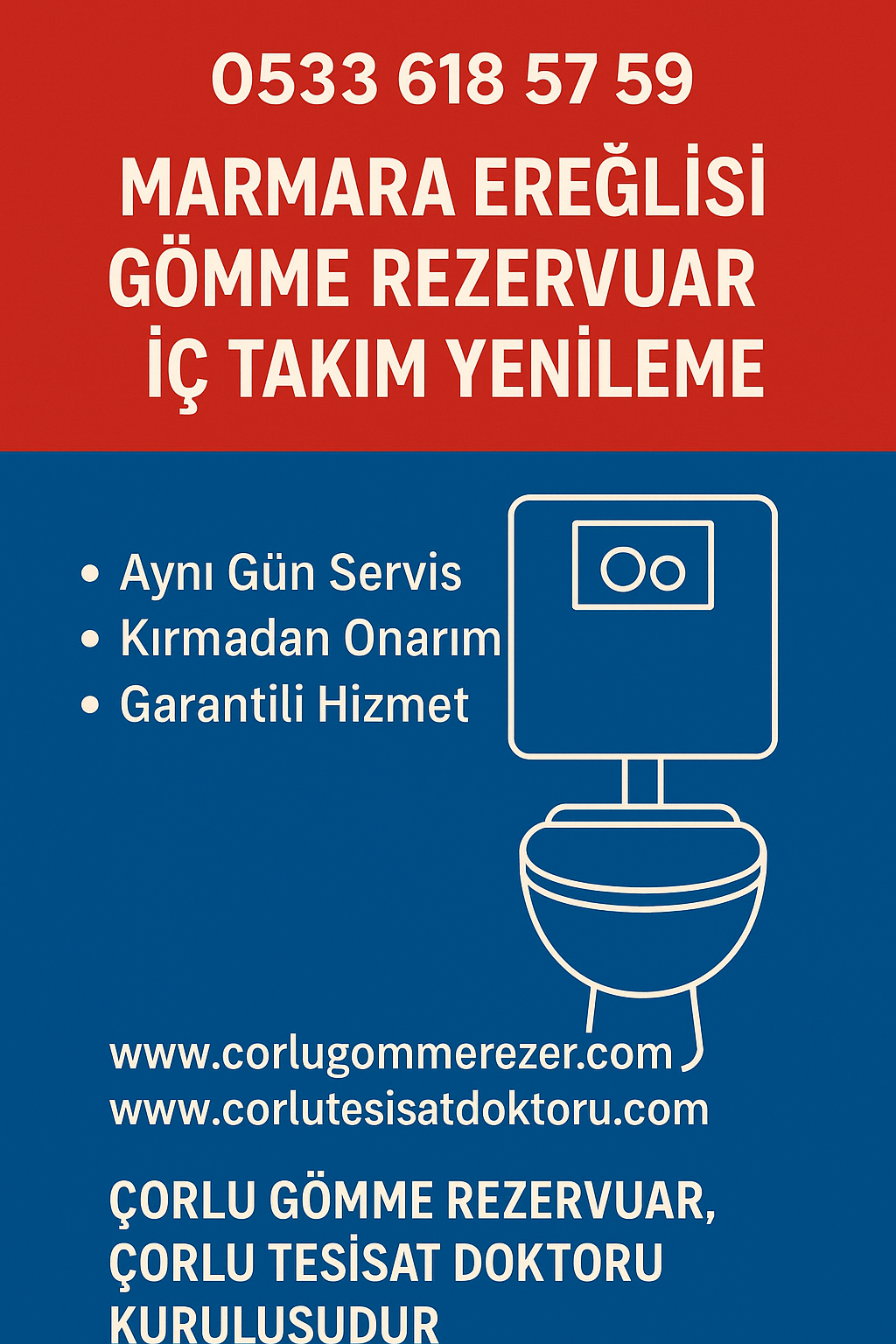 Marmara Ereğlisi Gömme Rezervuar İç Takım Yenileme – Çorlu Tesisat Doktoru